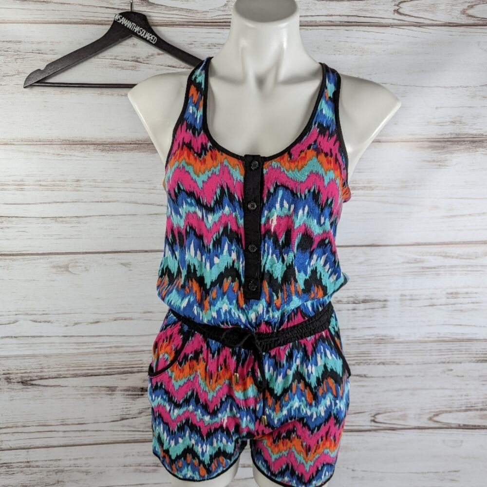 Toxika Bright Splatter Stripe Racerback Romper Sz Medium